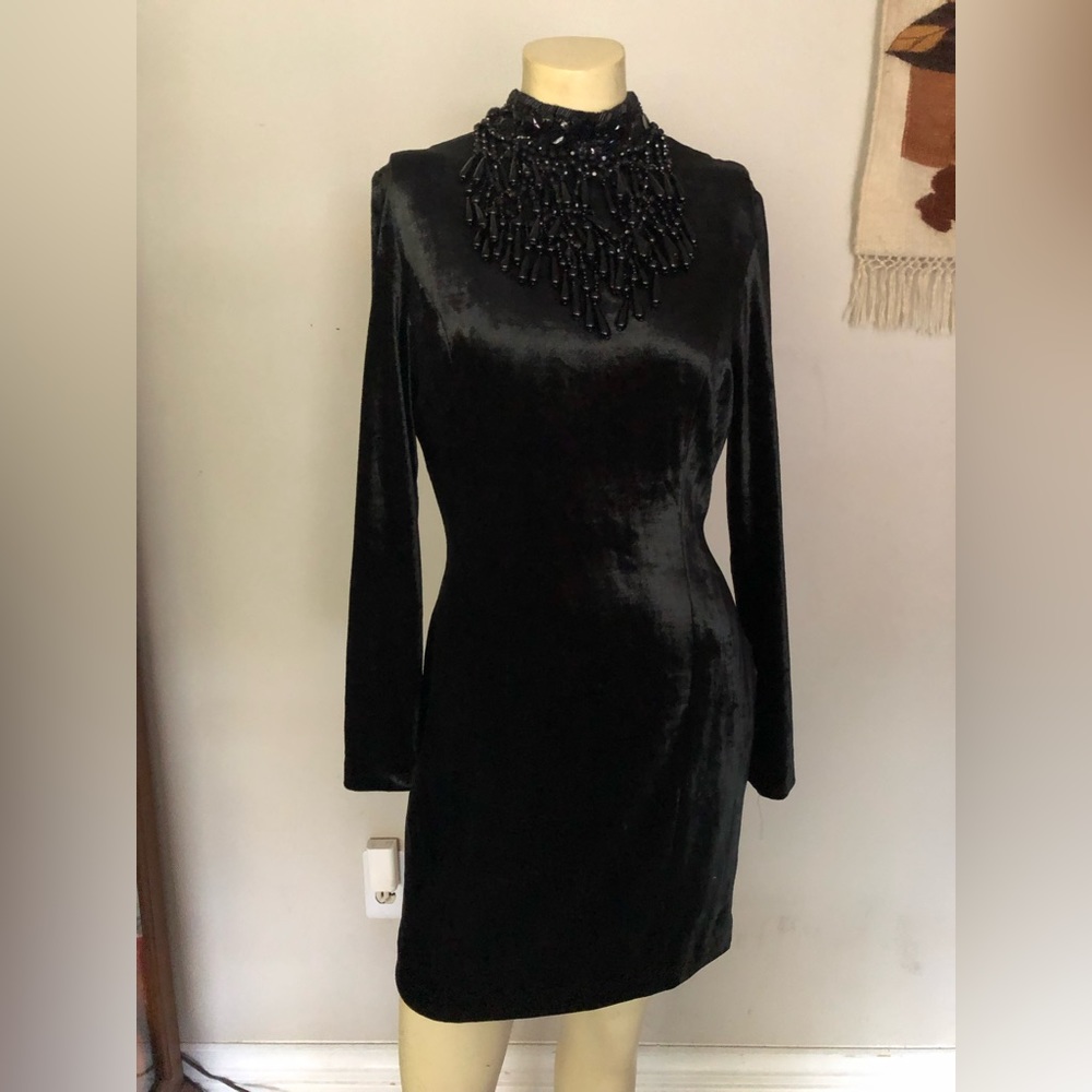 Gorgeous Orlando Rossi Beaded Sequin Velour Size Small Sexy Black Dress